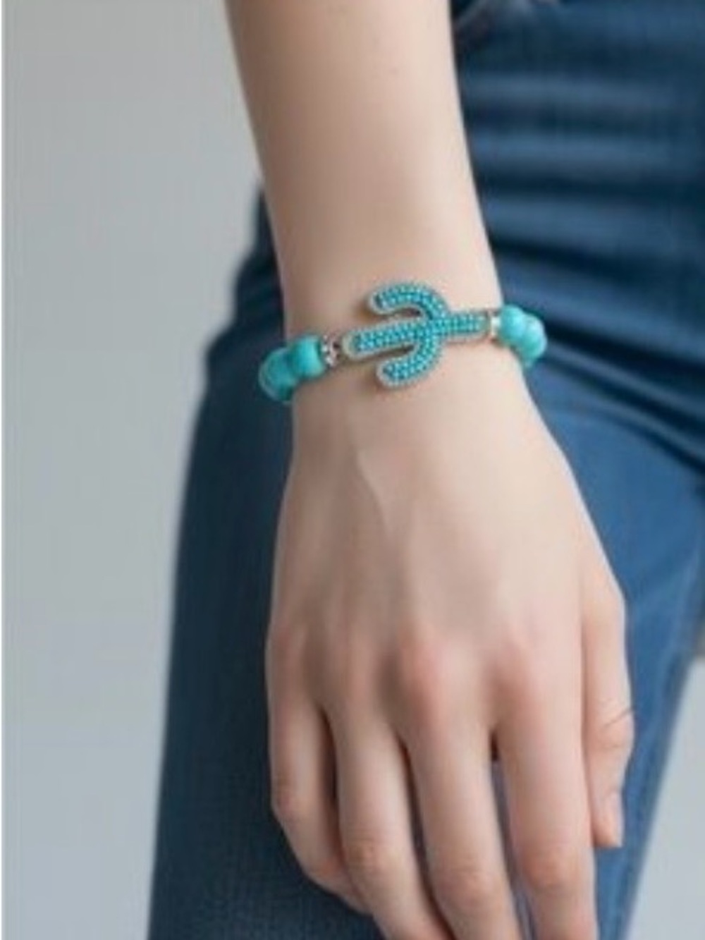 Turquoise Beaded Cactus Stretch Bracelet